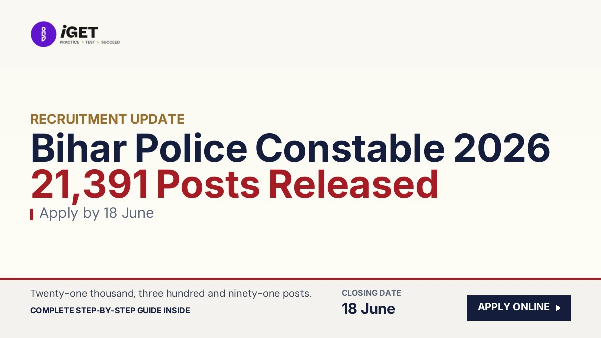 Bihar Police Constable 2026 — 21,391 Posts Released (Apply by 18 June)
